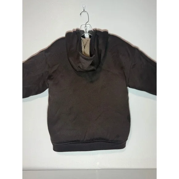 Wrangler Sherpa Lined Hooded Jacket Brown Fleece Lined Zip Up Workwear Size M - Picture 2 of 11